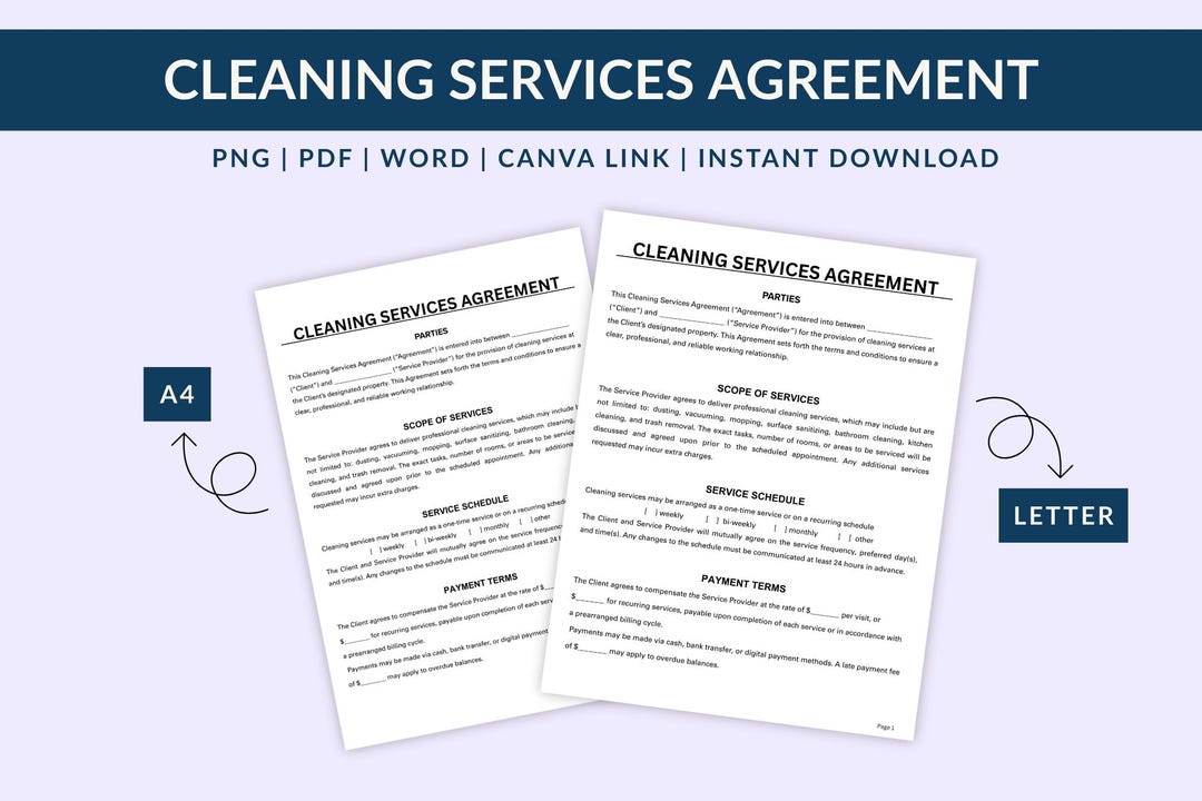 Cleaning Services Agreement Template: Editable Contract (PDF, Word ...