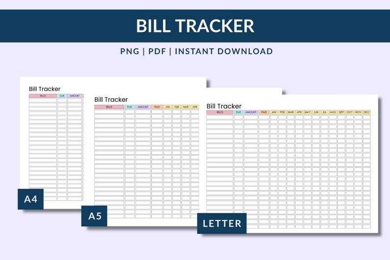 Monthly Bill Tracker Printable: A4 A5 Letter Sizes (PDF & PNG) - Etsy