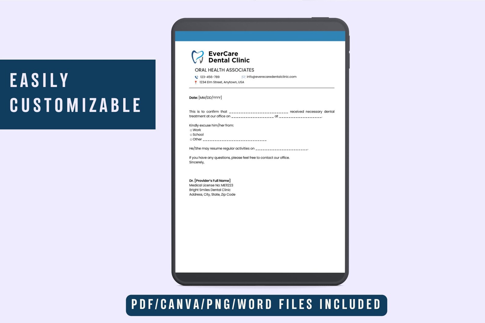 Dentist Excuse Note Template Printable Doctor's Absence Letter (PDF