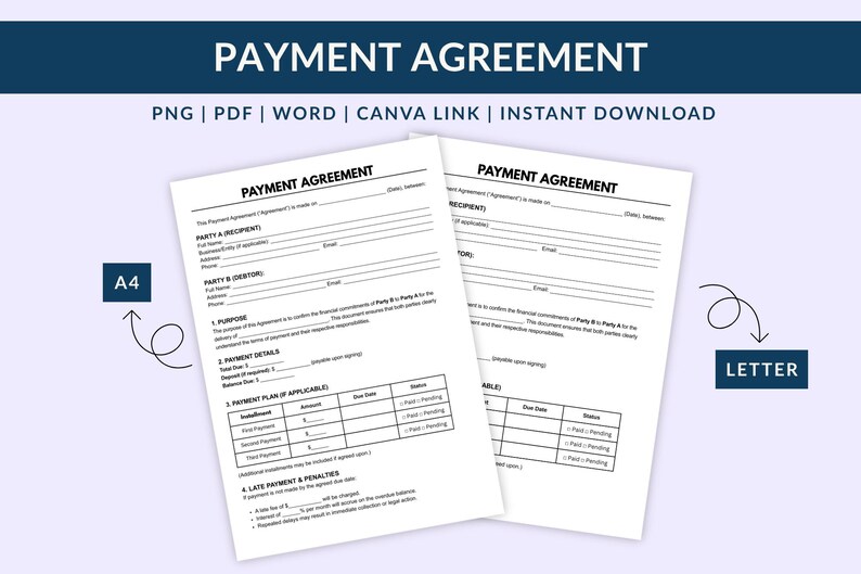 Payment Agreement Template: Loan, Installment Plan Contract (PDF, Word ...