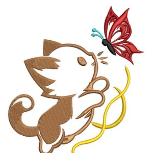 Kitten and Butterfly Machine Embroidery Design: Hoop Art Pattern (4x4, 5x7, 6x10 inch)(Digital Download