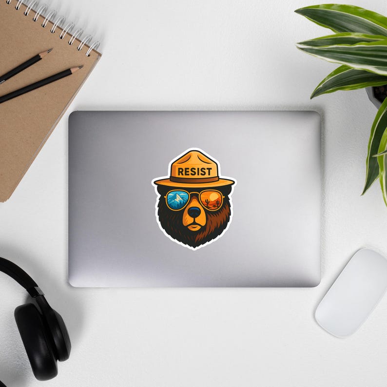 Resist Bear Stickers, Alt National Park Sticker, Anti Fascism Decal, Protect Our Parks Vinyl Stickers, Political Activism Sticker For Laptop