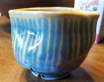 Ceramic Creamer, Gravy Boat, Small Pourer /  Yellow and Blue striping