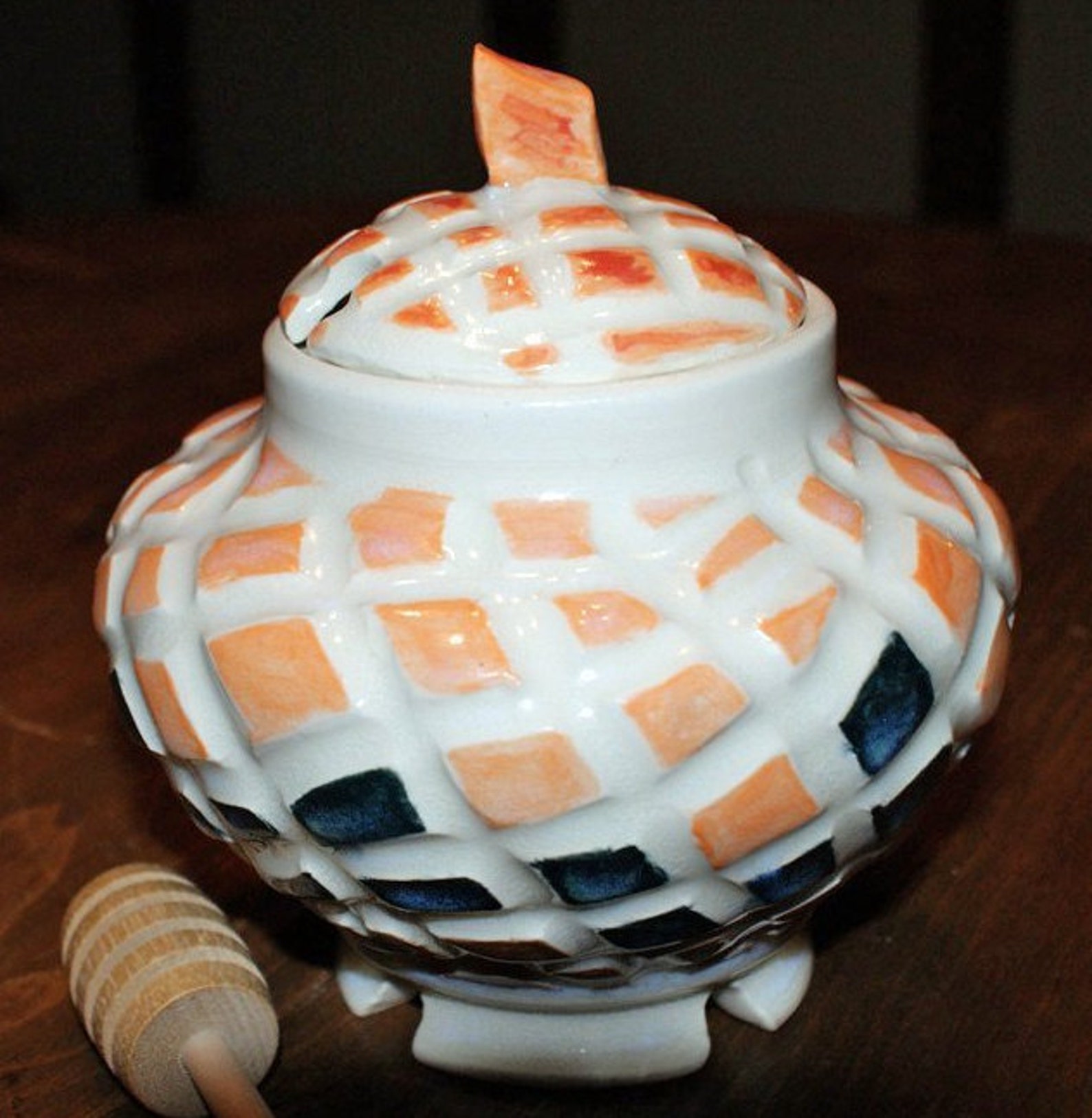 Ceramic Honey Jar / Pottery Sugar Jar / Carved Etsy