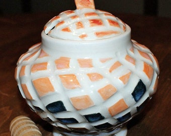 Ceramic Honey Jar / Pottery Sugar Jar / carved