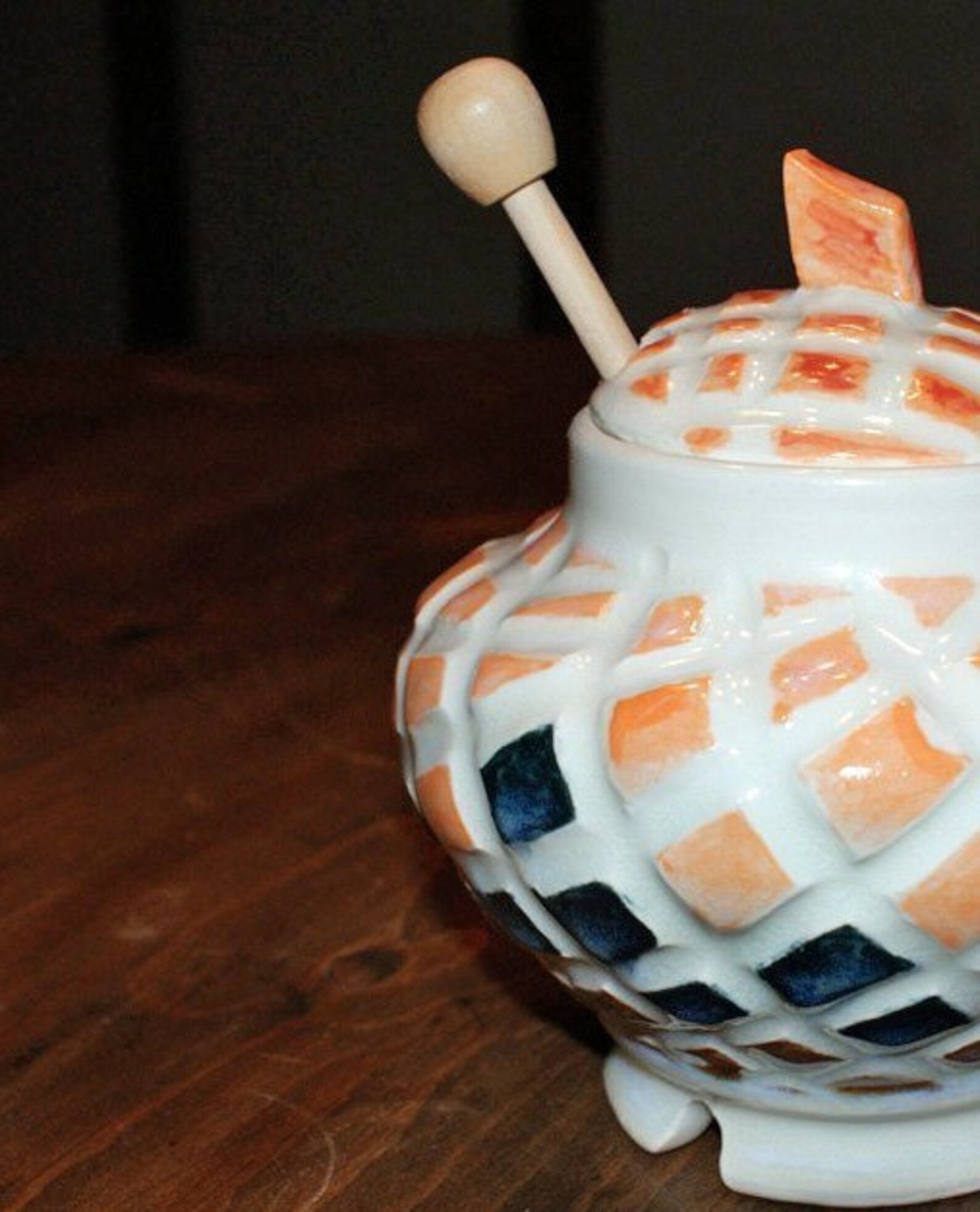 Ceramic Honey Jar / Pottery Sugar Jar / Carved Etsy
