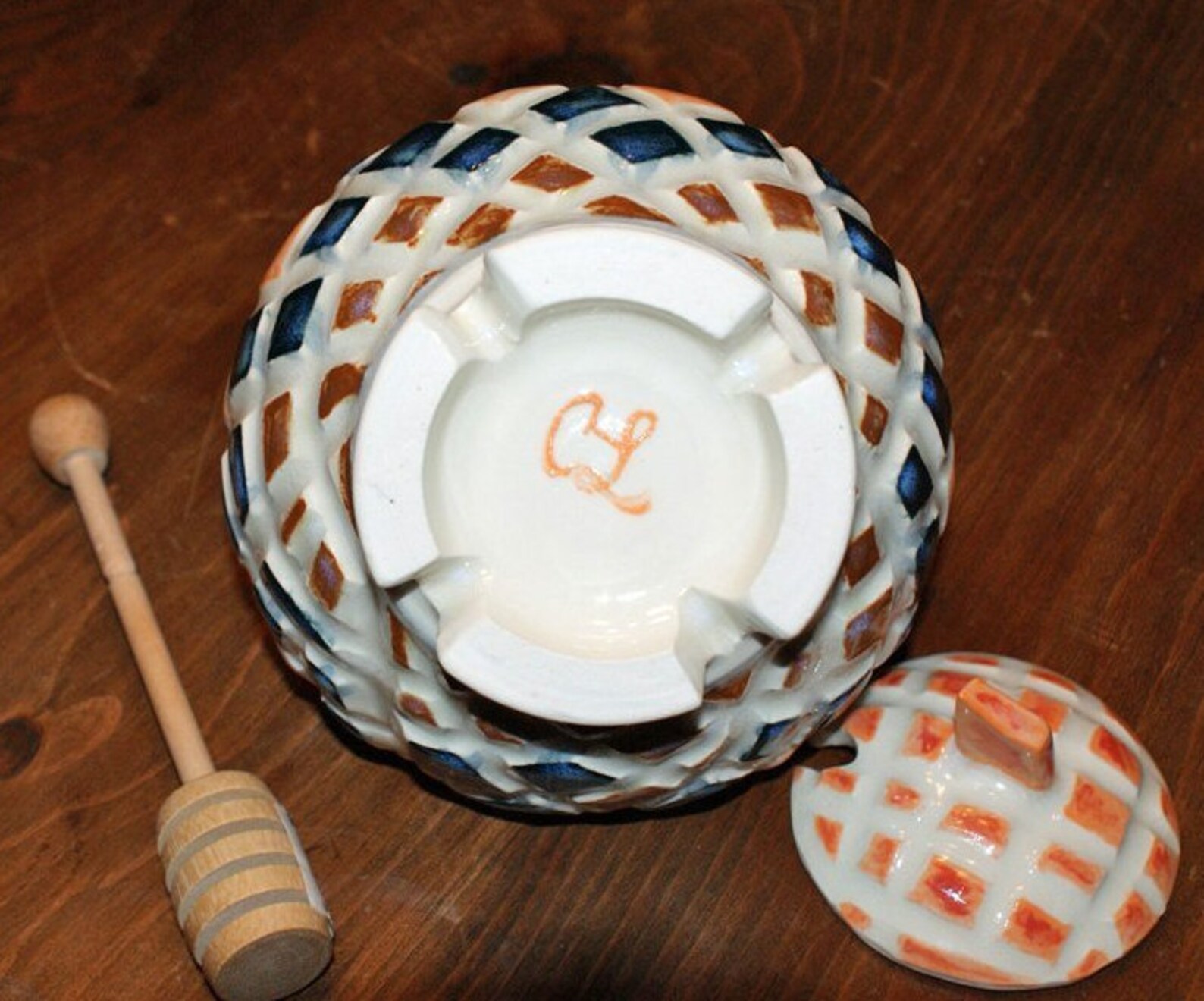 Ceramic Honey Jar / Pottery Sugar Jar / Carved Etsy