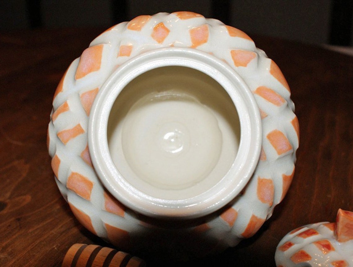 Ceramic Honey Jar / Pottery Sugar Jar / Carved Etsy