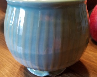 Porcelain Mug/Tumbler/Tea Bowl in Blue/Green, Yellow stripes