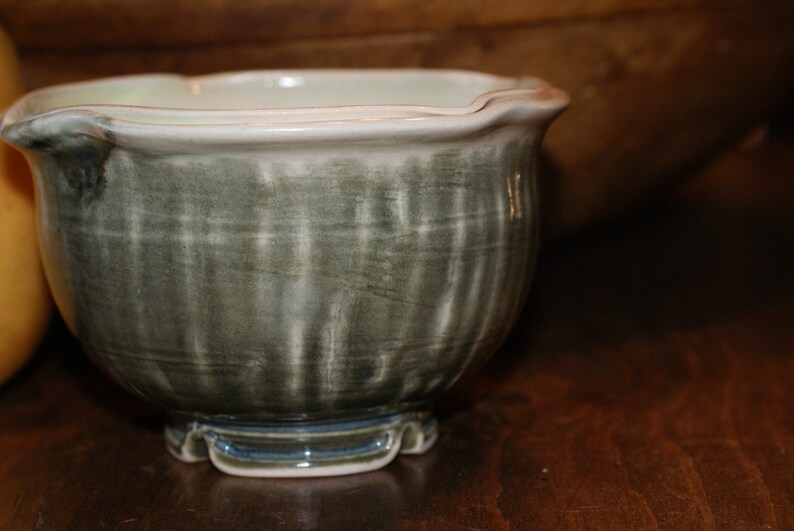 Small Ceramic Bowl Dessert Bowl Shades of Green Double Rim