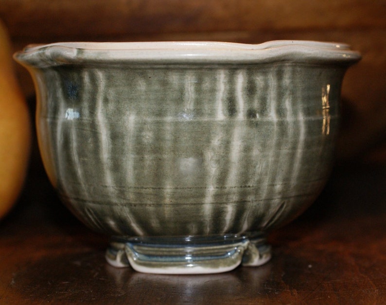 Small Ceramic Bowl Dessert Bowl Shades of Green Double Rim