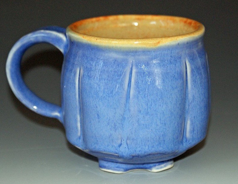 Ceramic Mug / Porcelain Mug / Blue / Orange Shino / Small image 1