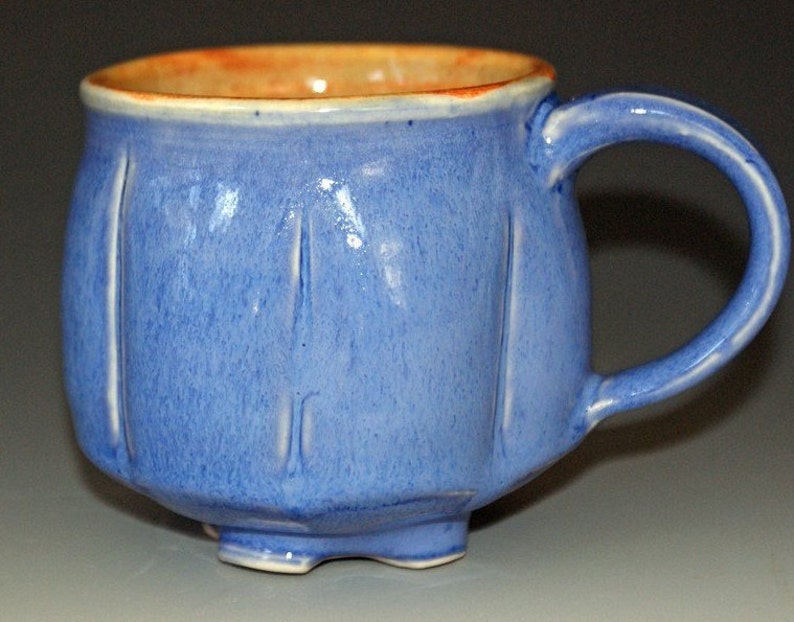 Ceramic Mug / Porcelain Mug / Blue / Orange Shino / Small image 2
