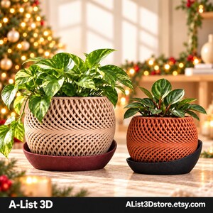 Crosswind Planter With Contrasting Drip Plate, Modern 3D Printed Indoor Plant Pot