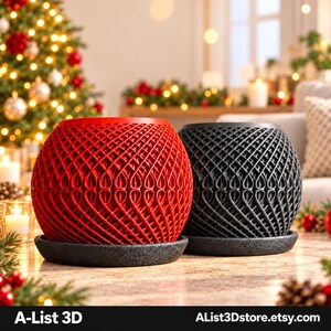 Flowing Spiral 3D Printed Planter with Matte Black Drip Plate | 3 or 4 Inch | Red Granite or Grey