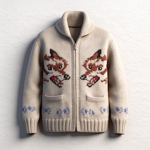 Cardigan en tricot loup, pull zippé en laine mélangée d'inspiration nordique