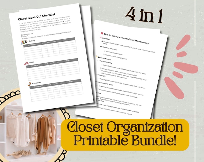 Closet Organization Printable Bundle | Inventory Checklist, Wardrobe ...