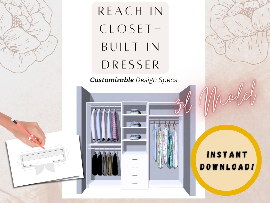 Custom Reach-in Closet Design, Built in Dresser PDF | Downloadable ...