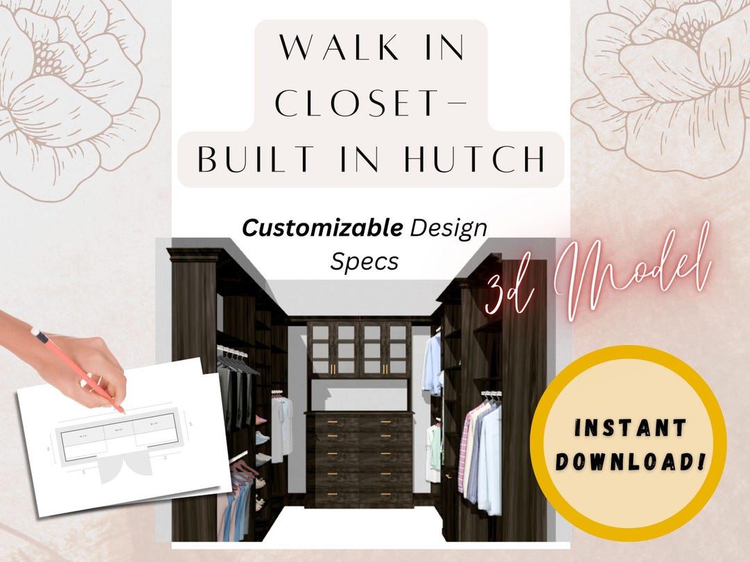 Custom Walk-in Closet Design PDF Built-in Hutch | Downloadable Specs ...