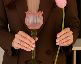 Tulip Glass Candle Holders – Spring Table Decor, Set of 3, Romantic Centerpiece, Mother’s Day Gift, Easter Decoration