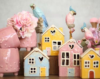 Ceramic House Candle Holder, Cozy Home Tealight Holder, Decorative Ceramic House, Cottagecore Candle Decor