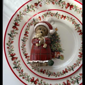 Christmas Teddy Bear Ornament – Vintage Style Holiday Figurine with Plush Toy, Hanging Polystone Decoration (12×6.5 cm) – Choose Your Design image 5