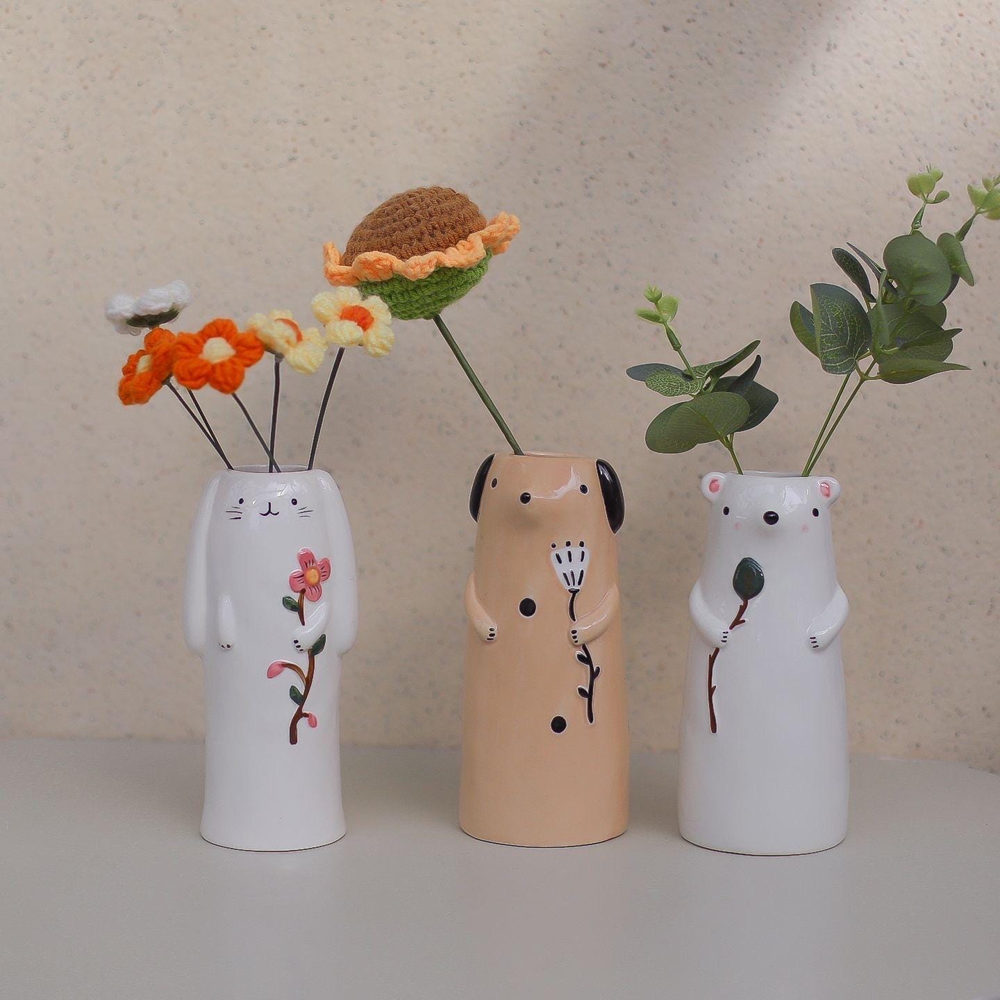Vaso In Ceramica A Forma Di Coniglio Bianco | Effetto Craquelé | Decorazione Rustica Per Mensole E Centrotavola - 2