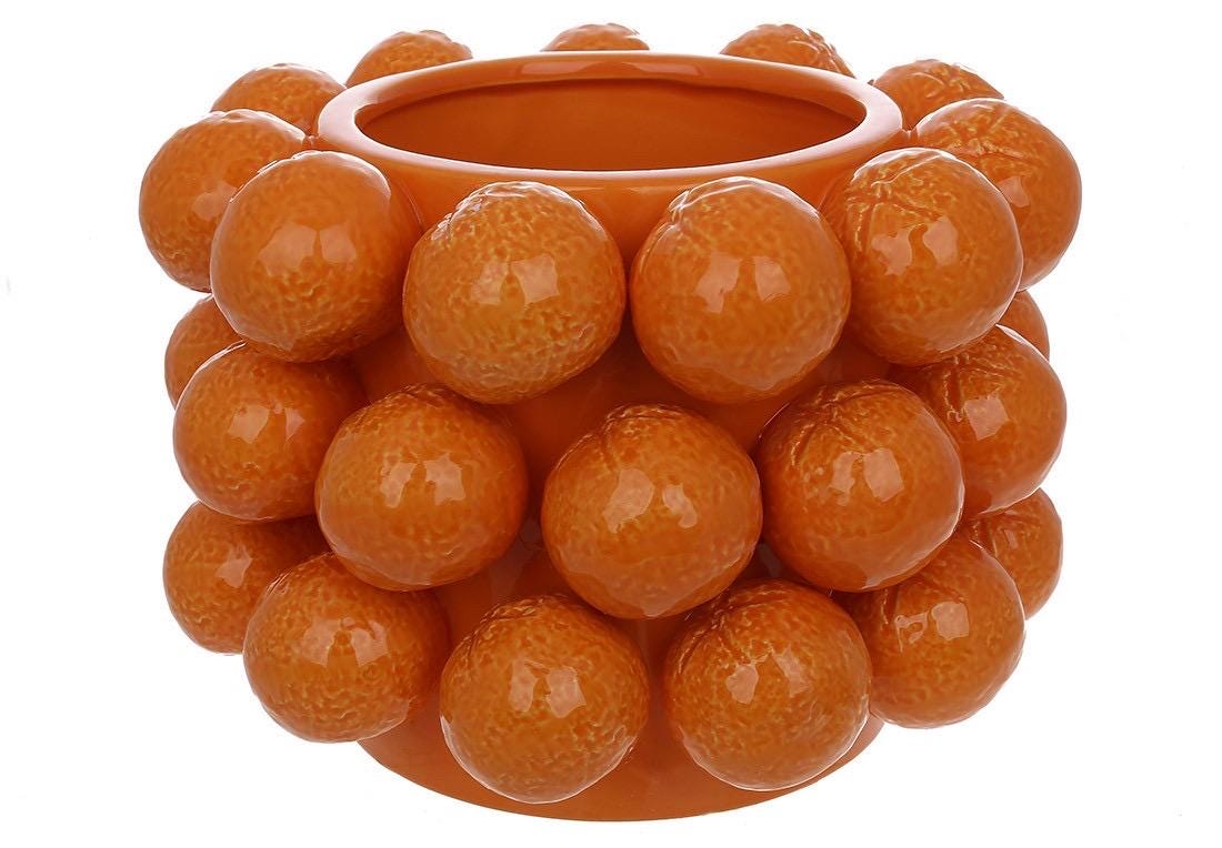 バブルオレンジの花瓶 – モダンな丸型セラミック花瓶 – フルーツを