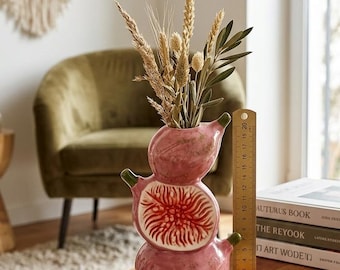 Keramikvase mit Feigenmotiv, ästhetische Obstvase für Blumen, einzigartige Feigenfigur als Wohnaccessoire, maximalistische, ausgefallene Vase, Einzugsgeschenk für Sie