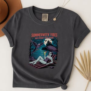 Summerween Shirt Summer Halloween T-shirt Spooky Summer Funny Skeleton Beach Vibes Tshirt Halloween in July Graphic Retro Horror Lover Gift
