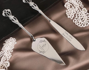 Personalisierte gravierte Hochzeit Messer und Gabeln, Silber Hochzeit Tortensatz, mit Namen und Datum, Braut und Bräutigam Hochzeitsgeschenk graviert