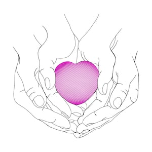 Hands Holding Heart Embroidery Design – One Line Minimalist Love Art - Man and Woman Hands Line Art A gift for lovers Format DST PES Jef HUS