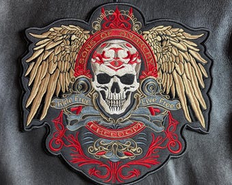 Skull Wings Biker Patch Embroidery Design: Custom Text (Digital Download) (DST PES Jef HUS)