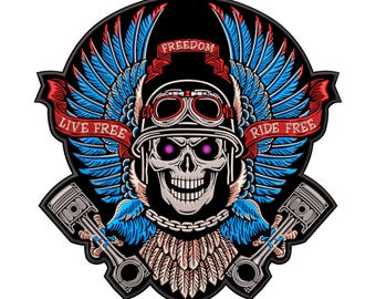 Skull Wings Biker Patch Embroidery Design: Custom Text (Digital Embroidery) (DST PES Jef HUS)