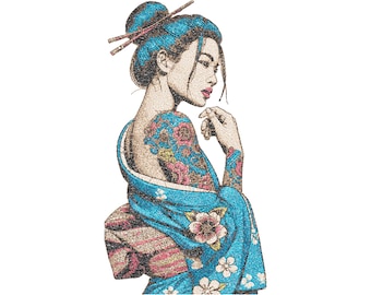 Geisha Embroidery Design – Japanese Woman Machine Embroidery Pattern - Modern Geisha - Japanese Kimono Lady Formats: DST. PES. Jef. HUS.