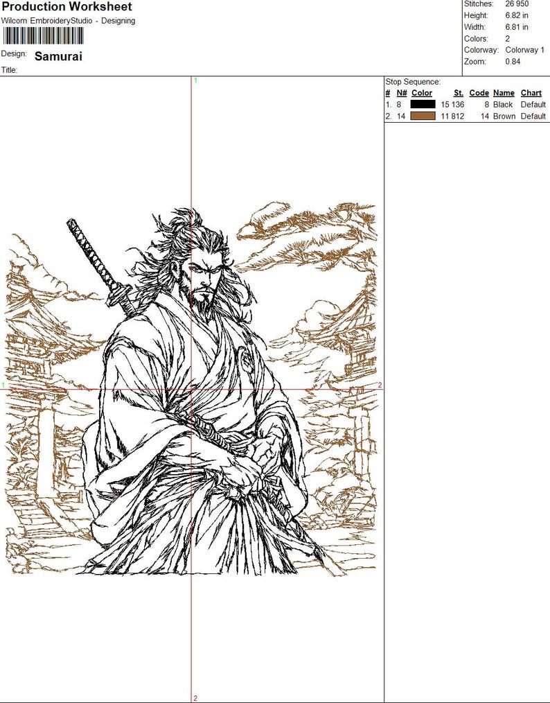 Samurai Embroidery Design – Line Art Samurai Warrior With a Katana ...