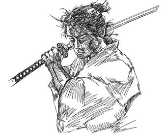 Samurai Warrior Embroidery Design, Japanese warrior with a katana Custom Machine Embroidery, Unique Gift Format: DST. PES. Jef. HUS.
