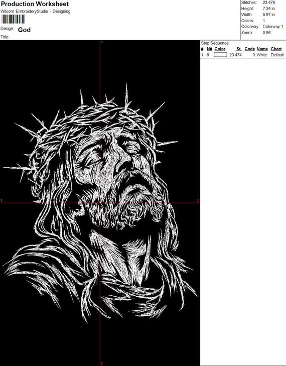 XXX Jesus Embroidery Design - Crown of Thorns - Religious Sketch