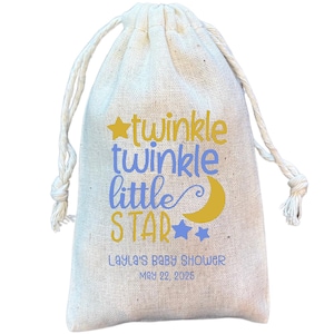 Twinkle Star Muslin Favor Bags: Personalized Baby Shower Goodie Bags