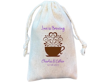 Coffee or Tea Themed Wedding or Bridal Shower Gift and Favor Bags, Love is Brewing Custom Treat and Goodie Bags