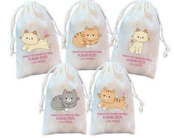 Cat Party Favor Bags, Personalized Feline Themed Birthday Gift and Goodie Bag (Item 2106A)