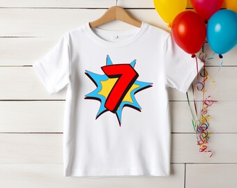 Superhero Comic Book Themed Birthday T-Shirt with Custom Age