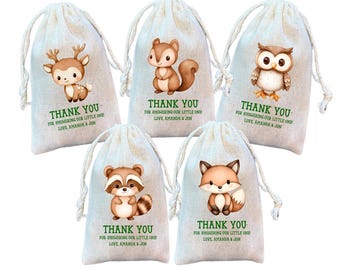 Baby Woodland Animal Party Favor Bags, Forest Friends Gift and Goodie Bags for Birthday Party or Baby Shower (Item 1672A)