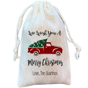 Personalized Christmas Favor Bag: Vintage Truck Holiday Treat Sack
