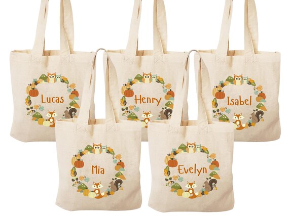 Personalized Kids Thanksgiving Tote Bag: Woodland Favor, Treat Bag