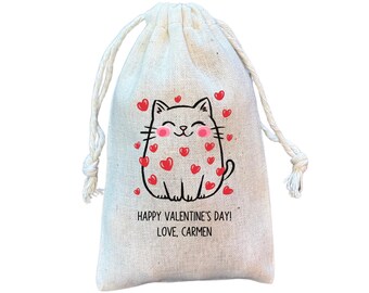 Personalized Valentine's Goodie Bag: Cat Favor Bags for Kids
