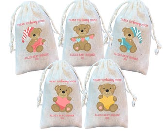 Teddy Bear Party Favor Bags: Muslin Cotton Goodie Bags
