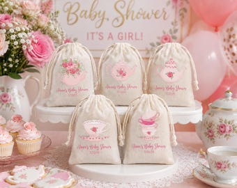 Personalized Tea Party Favor Bags: Pink Teacup Goodie Bags