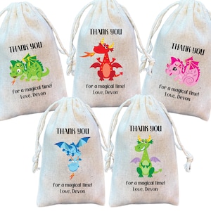 Dragon Party Favor Bags: Rainbow Dragons, Personalized Muslin Goodie Bags