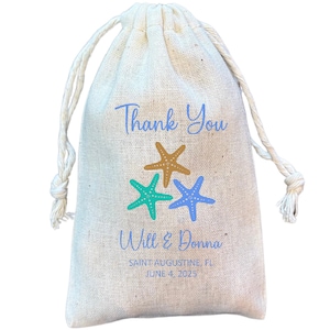 Starfish Wedding or Bridal Shower Gift and Favor Bags, Custom Seaside Themed Treat and  Goodie Bags for Any Occasion  (Item 2185A)